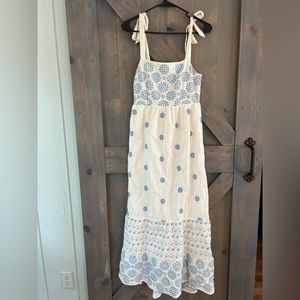 NWT Cream And Blue Embroidered Midi Dress